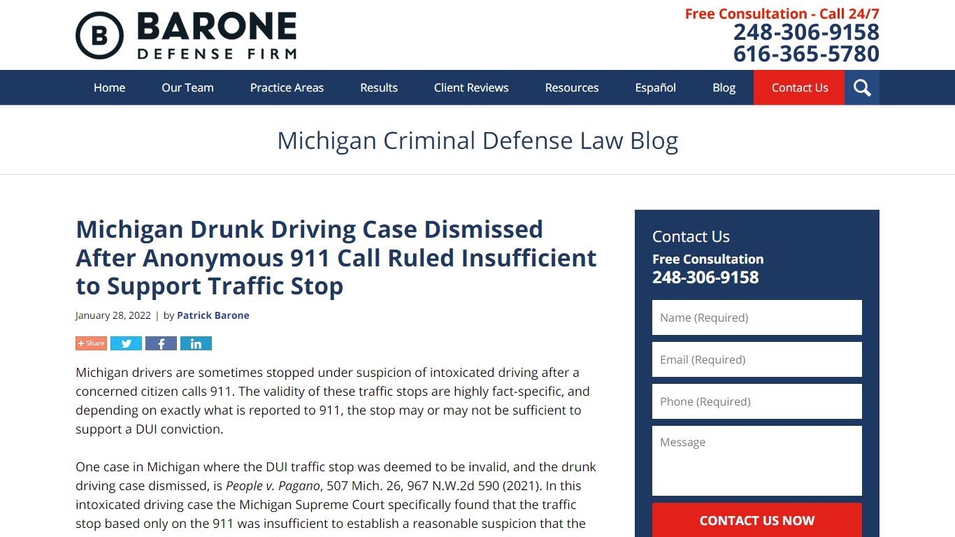 Michigan Drunk Driving Case Dismissed After ... - Michigan DUI Lawyer