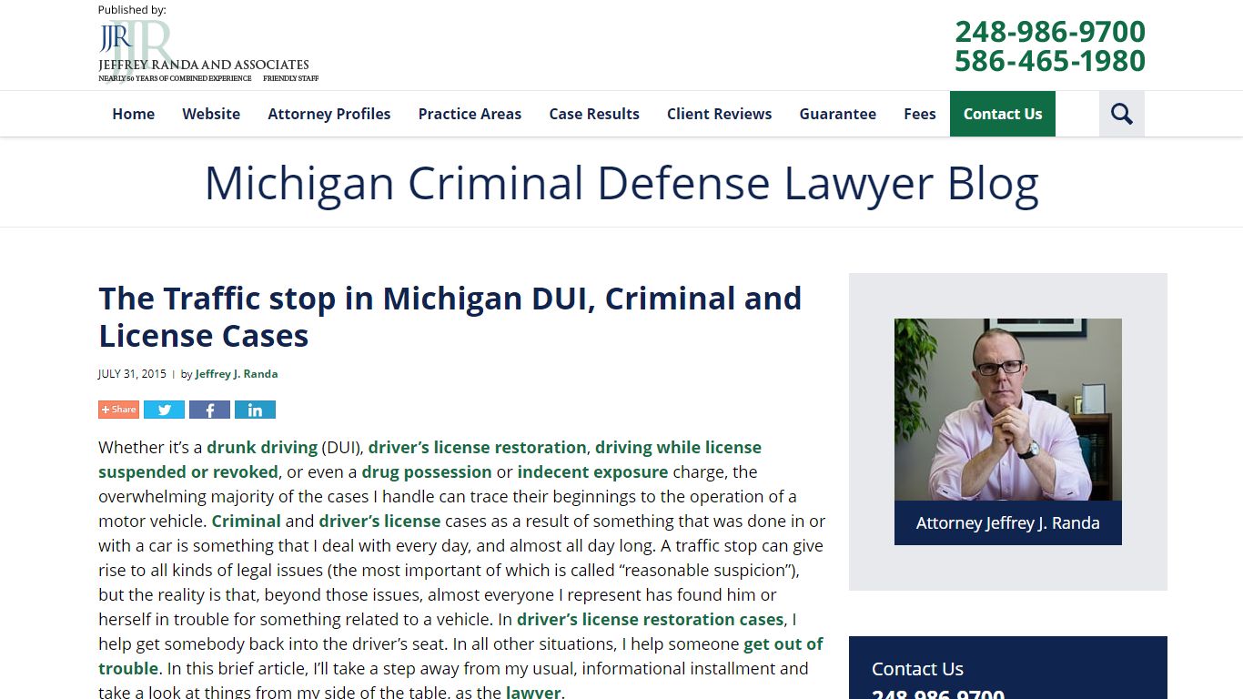 The Traffic stop in Michigan DUI, Criminal and License Cases